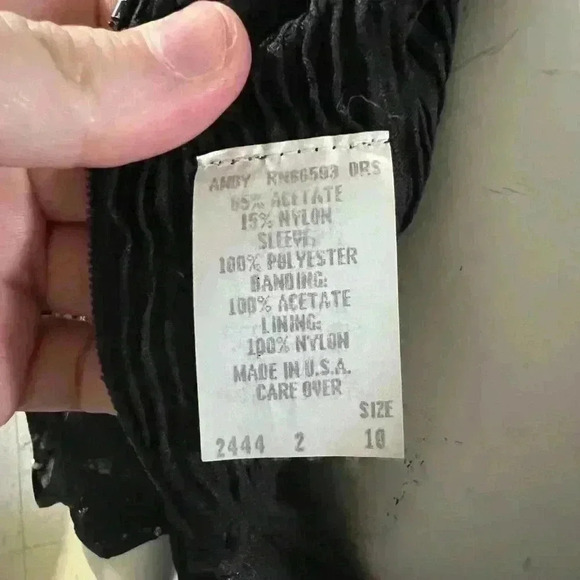 Vintage Leslie Fay Black Crepe Texture Crystals & Ribbon Applique Dress Size 10 - Picture 6 of 9